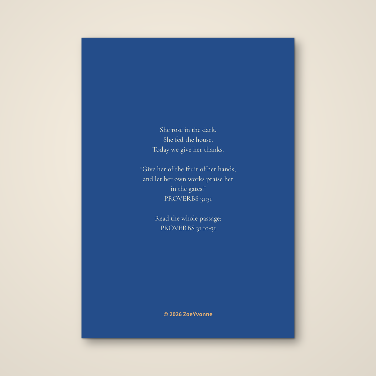 She Riseth While It Is Yet Night — Thanksgiving Card for Mom